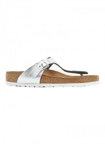 Buckled T-Strap Comfy Sandals Silver