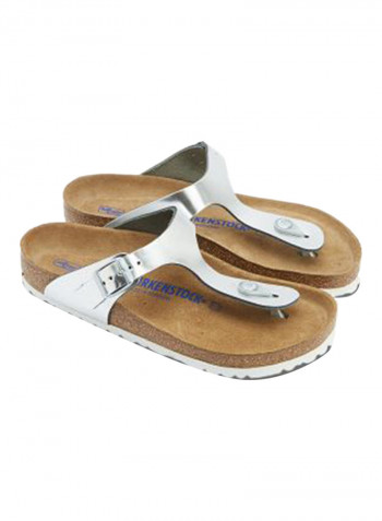 Buckled T-Strap Comfy Sandals Silver