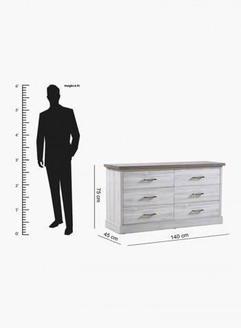 Angelic 6-Drawers Master Dresser Grey 140 x 75 x 51centimeter