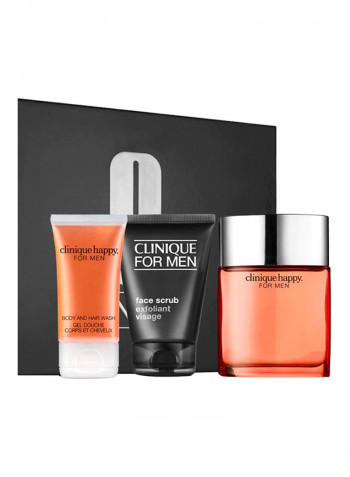 طقم هدايا هابي فور هيم مكون من 3 قطع EDC - 100, Body And Hair Wash - 50, Face Scrub - 100مل