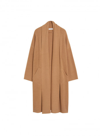 Knitted Pattern Long Coat Camel