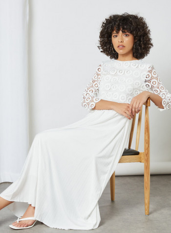 Crochet Bodice Dress White