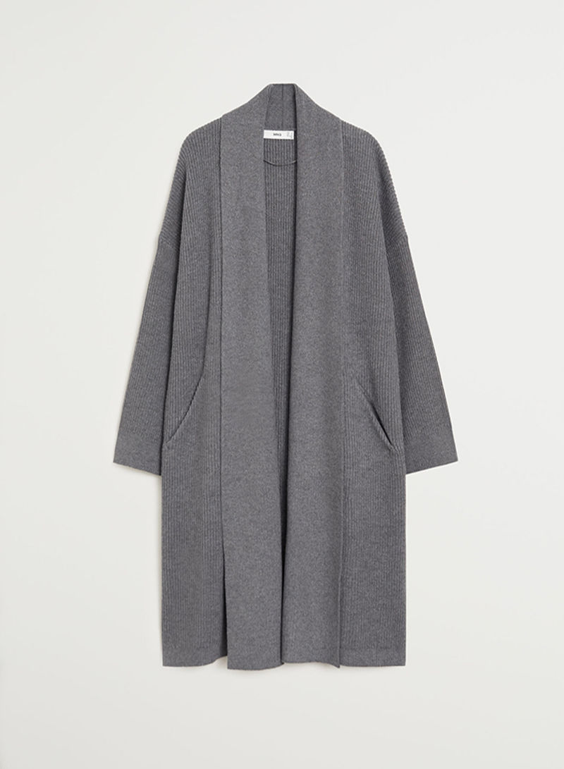 Knitted Pattern Long Coat Medium Grey