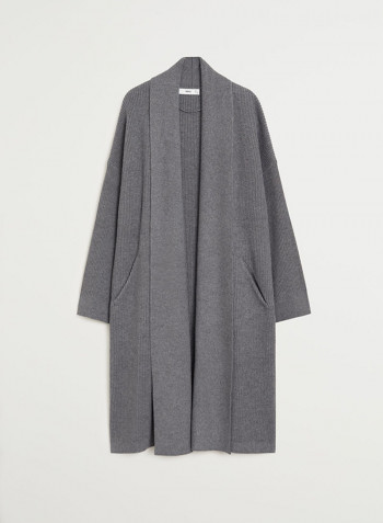 Knitted Pattern Long Coat Medium Grey