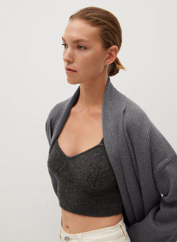 Knitted Pattern Long Coat Medium Grey