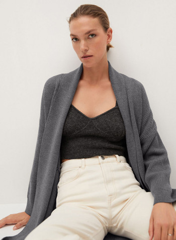 Knitted Pattern Long Coat Medium Grey