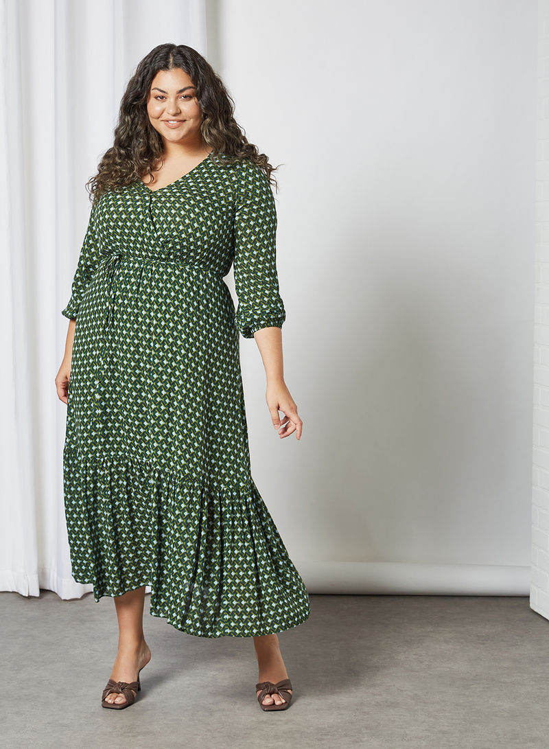 Plus Size All-Over Printed Dress Green