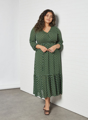 Plus Size All-Over Printed Dress Green
