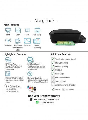 Ink Tank 415 All-In-One Printer With Print/Copy/Scan/Wireless Function,Z4B53A Black