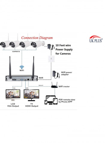 4-Piece Security Recording System HD UK-9604 2MP Wireless Camera Kit