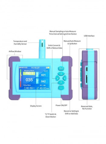 Digital Air Quality Monitor Blue/Black 26.5centimeter