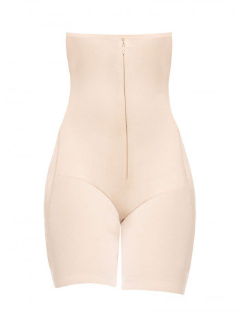 High Waist Mid Thigh Shaper With Invisible Zipper Beige