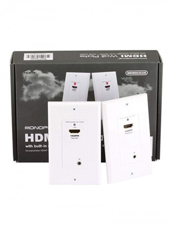 2-Piece HDMI Extender Wall Plate White 8.5x5.8x2.3inch
