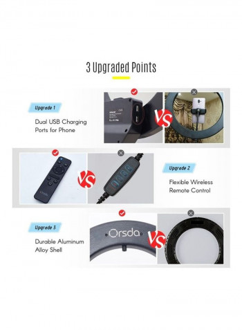 LED Ring Light Dual USB Charging Port with Tripod Stand and Carry Bag White/Black