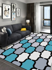 Living Room Carpet Geometric Pattern Color Block Bedroom Rug Blue 120*160(W*L)cmcm