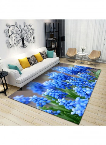 Flower Printed Rectangular Carpet Blue/Grey/Green 60x90cm