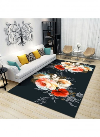 Floral Printed Non-Skid Carpet Black/Orange/White 80x180cm