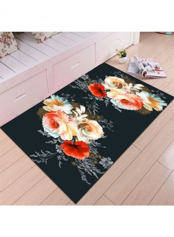 Floral Printed Non-Skid Carpet Black/Orange/White 80x180cm