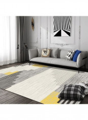 Rectangular Modern Simple Style Non-Skid Floor Rug Grey/Black/Yellow 80x180cm