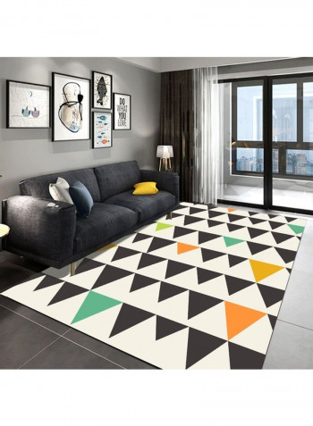 Geometric Pattern Printed Non-Skid Rug White/Black/Green 120x160cm