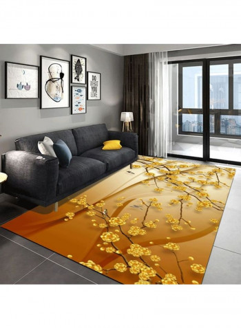 Nordic Style Flower Pattern Non-Skid Bedroom Rug Brown/Yellow 120 x 160cm