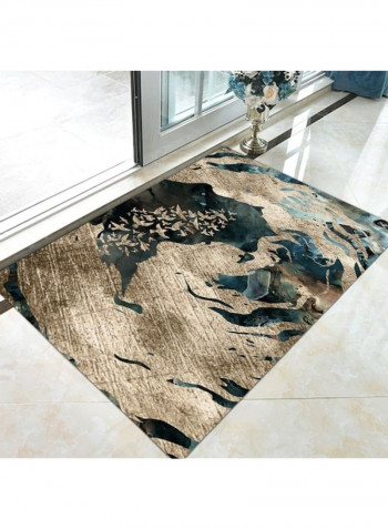 Simple Printed Rectangle Soft Living Room Rug Brown/Green 80x180cm