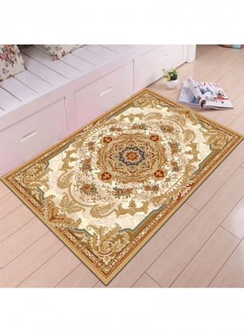 Floral Non-Skid Rug Gold/Beige 80x180cm