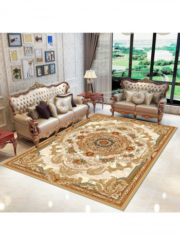 Floral Non-Skid Rug Gold/Beige 60x90cm
