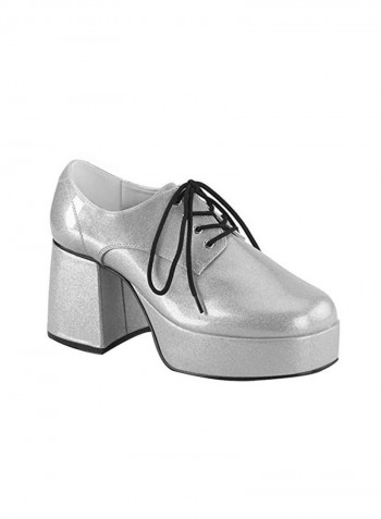 Block Heeled Lace-up Shoes Silver