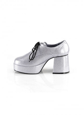 Block Heeled Lace-up Shoes فضي