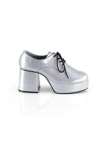 Block Heeled Lace-up Shoes Silver