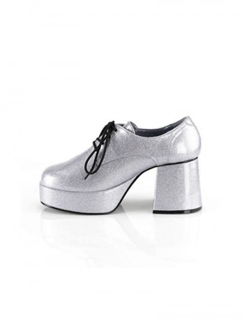 Block Heeled Lace-up Shoes Silver