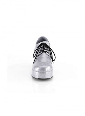 Block Heeled Lace-up Shoes Silver