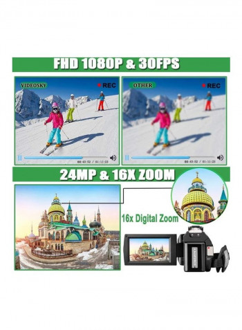 FHD 1080P 30FPS 24MP Vlogging YouTube Camera 201LM+M105 Black