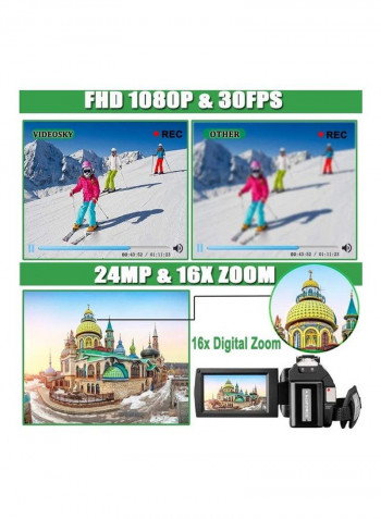 FHD 1080P 30FPS 24MP Vlogging YouTube Camera 201LM+M105 Black