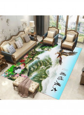 Home Rug Chinese Style Landscape Print Non-Slip Living Room Bedroom Floor Mat Green 80*180 (W*L)cmcm