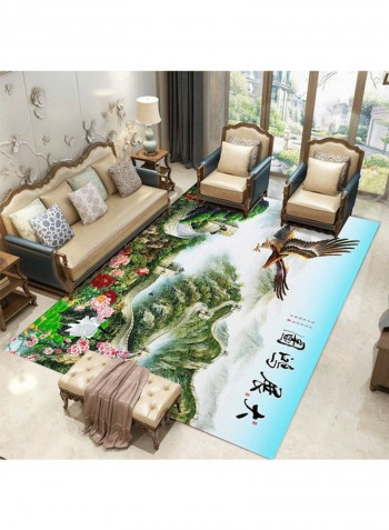 Home Rug Chinese Style Landscape Print Non-Slip Living Room Bedroom Floor Mat Green 80*180 (W*L)cmcm