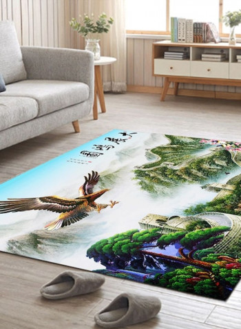 Home Rug Chinese Style Landscape Print Non-Slip Living Room Bedroom Floor Mat Green 80*180 (W*L)cmcm
