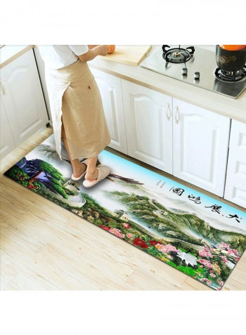 Home Rug Chinese Style Landscape Print Non-Slip Living Room Bedroom Floor Mat Green 80*180 (W*L)cmcm