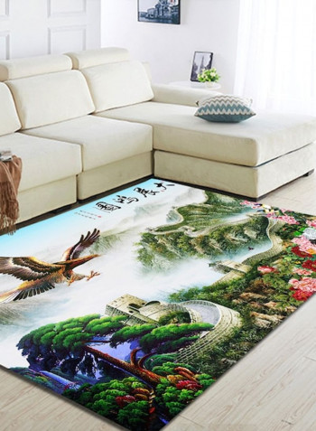Home Rug Chinese Style Landscape Print Non-Slip Living Room Bedroom Floor Mat Green 80*180 (W*L)cmcm
