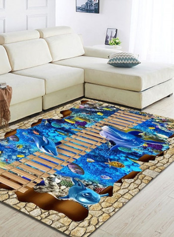 Home Rug 3D Sea World Print Creative Non-Slip Living Room Bedroom Floor Mat Blue 80*180 (W*L)cmcm