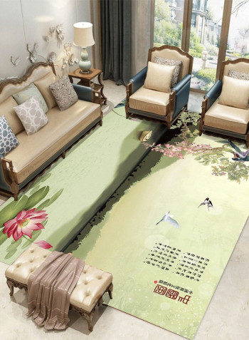 Home Rug Chinese Style Lake Landscape Print Non-Slip Living Room Bedroom Floor Mat Green 80*180 (W*L)cmcm