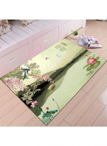 Home Rug Chinese Style Lake Landscape Print Non-Slip Living Room Bedroom Floor Mat Green 80*180 (W*L)cmcm