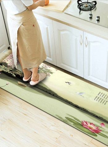 Home Rug Chinese Style Lake Landscape Print Non-Slip Living Room Bedroom Floor Mat Green 80*180 (W*L)cmcm