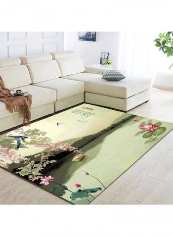 Home Rug Chinese Style Lake Landscape Print Non-Slip Living Room Bedroom Floor Mat Green 80*180 (W*L)cmcm