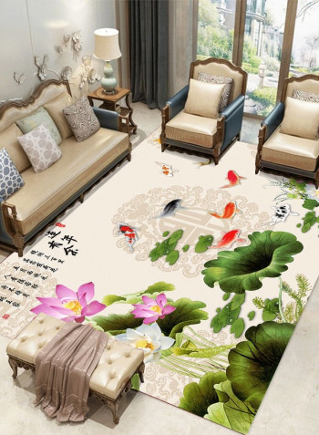 Home Rug Chinese Style Lotus Flower And Fish Non-Slip Living Room Bedroom Floor Mat Green 80*180 (W*L)cmcm