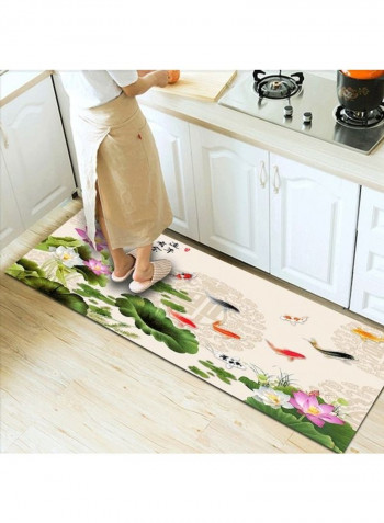 Home Rug Chinese Style Lotus Flower And Fish Non-Slip Living Room Bedroom Floor Mat Green 80*180 (W*L)cmcm