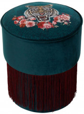 Polyester Velvet Tiger Pattern Pouf Green 34 x 34 x 42cm