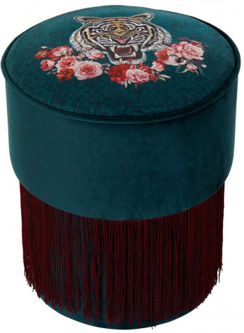 Polyester Velvet Tiger Pattern Pouf Green 34 x 34 x 42cm