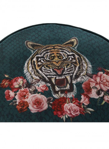 Polyester Velvet Tiger Pattern Pouf Green 34 x 34 x 42cm